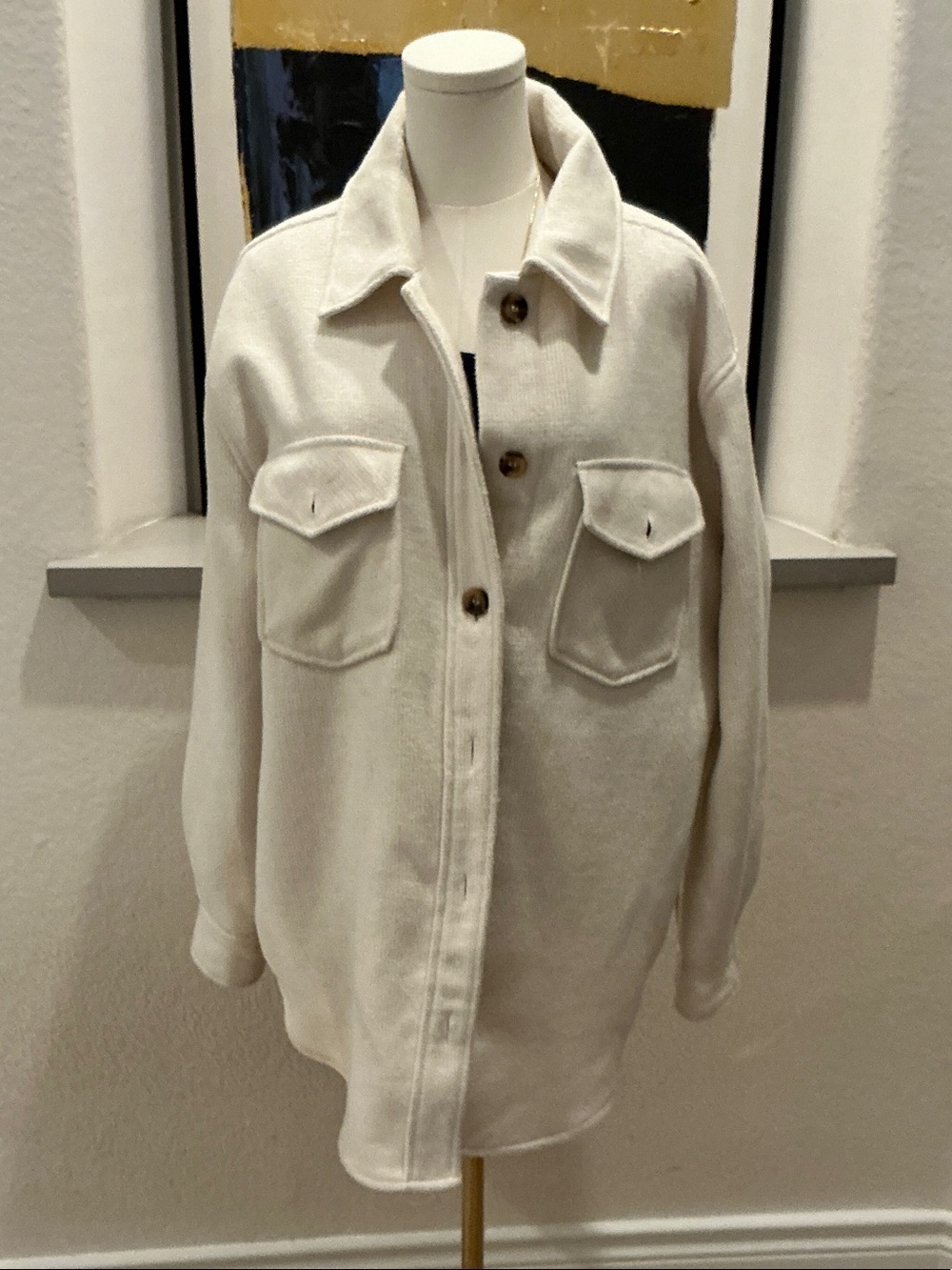 RDI Cream Oversized Utility Shacket with Chest Flap Pockets